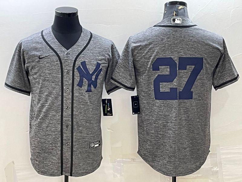 Men New York Yankees #27 No Name Grey hemp ash Nike 2022 MLB Jersey->new york yankees->MLB Jersey